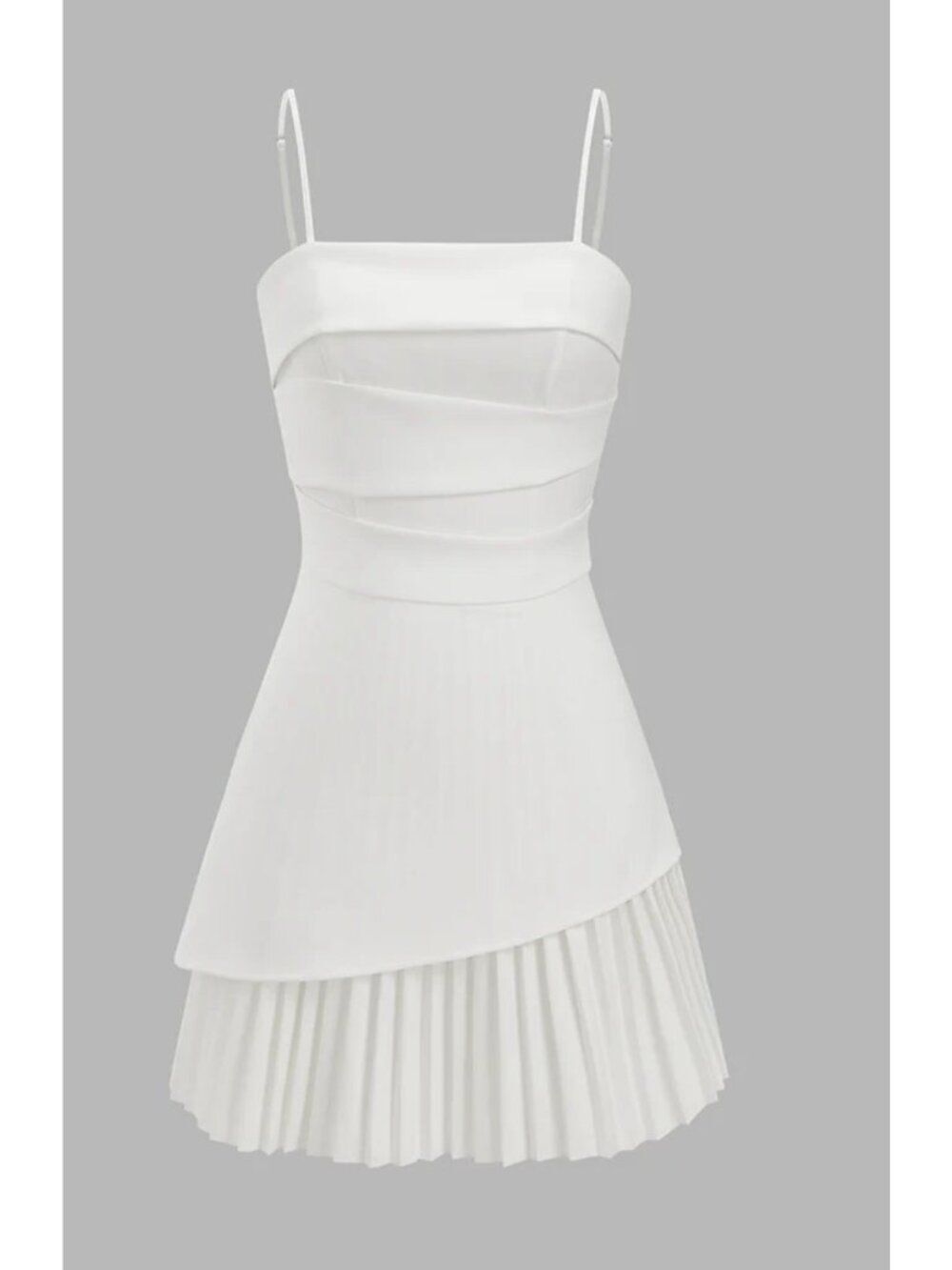 Commense White Pleated Hem Asymmetrical Cami Mini Dress Size M